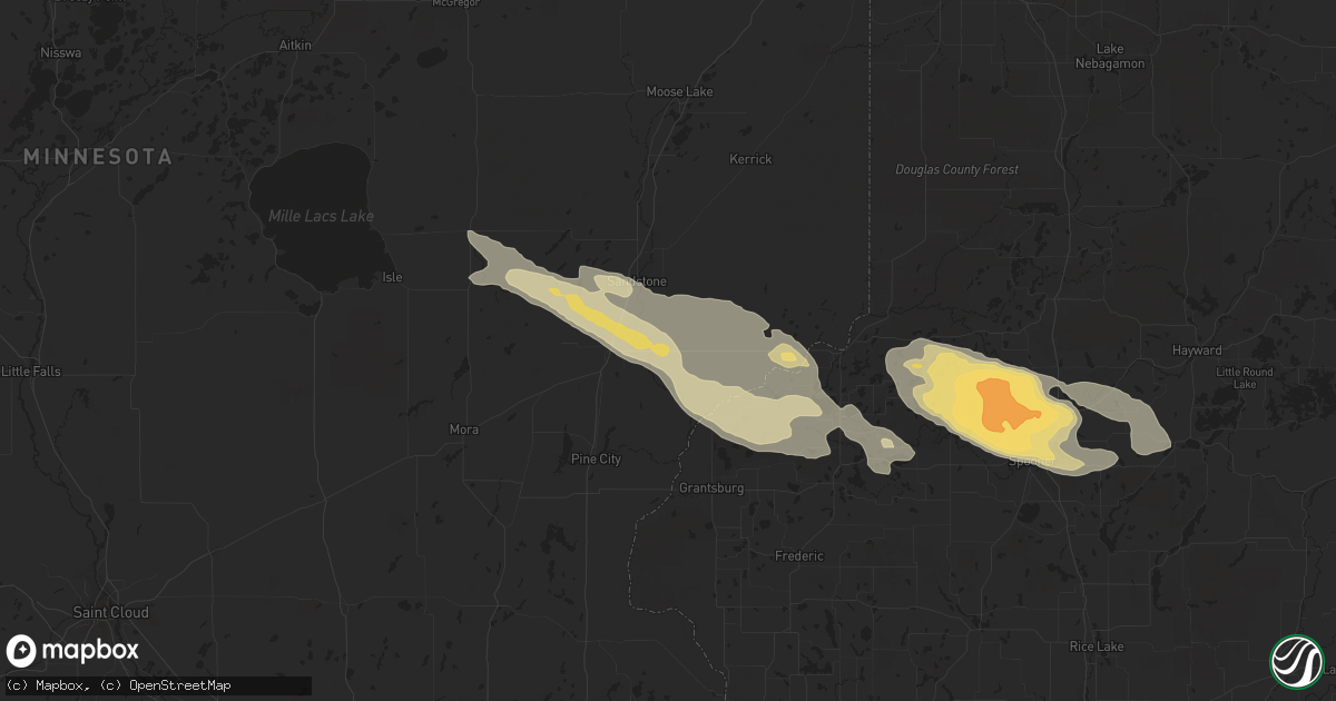 Hail map in Hinckley, MN on August 1, 2015
