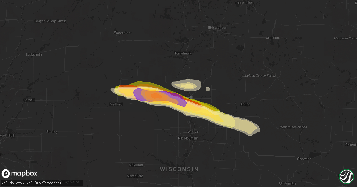Hail map in Merrill, WI on August 1, 2015