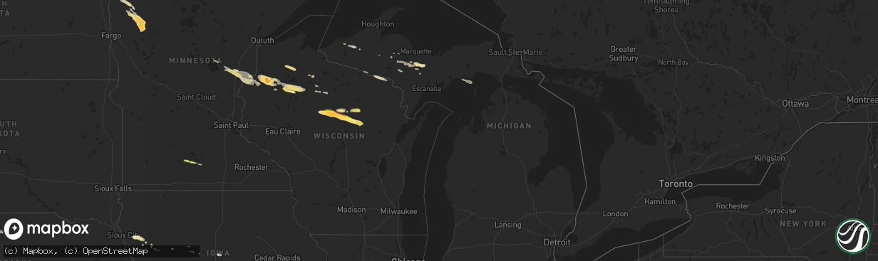 Hail map in Michigan on August 1, 2015