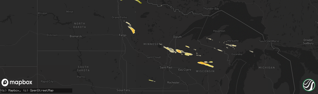 Hail map in Minnesota on August 1, 2015