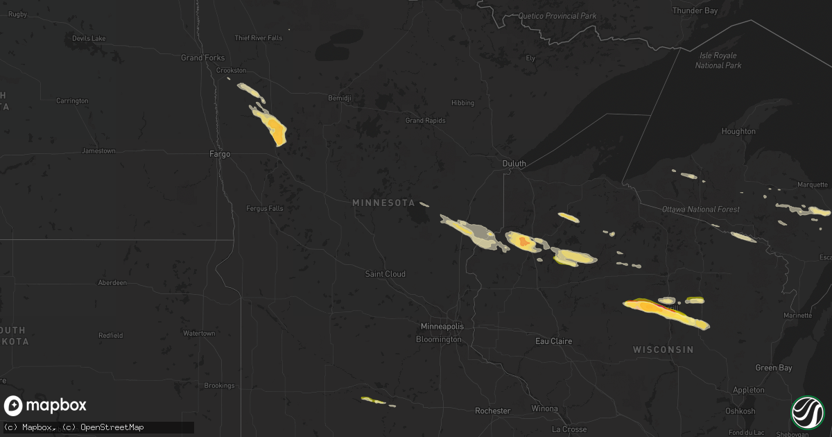 Hail map in Minnesota on August 1, 2015