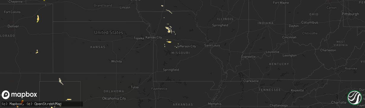 Hail map in Missouri on August 1, 2015