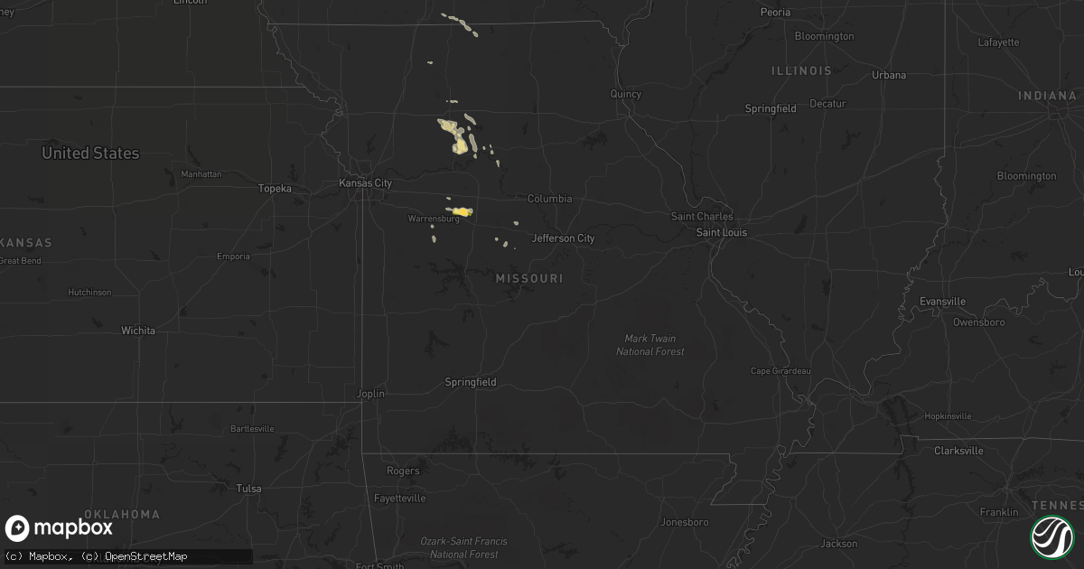 Hail map in Missouri on August 1, 2015