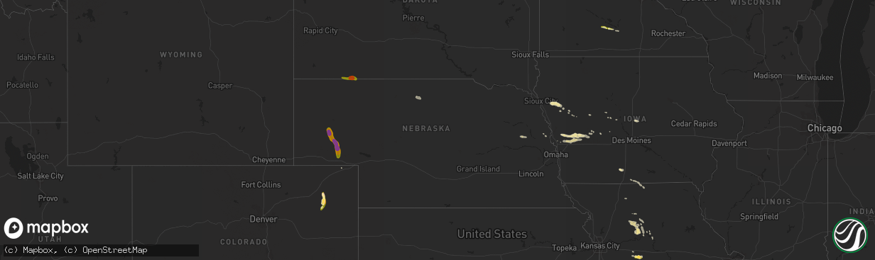 Hail map in Nebraska on August 1, 2015