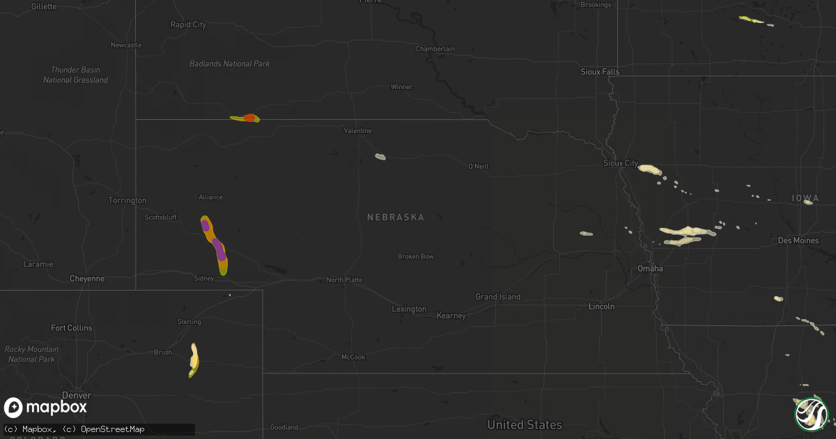 Hail map in Nebraska on August 1, 2015