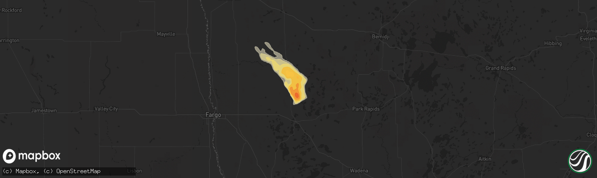 Hail map in Ogema, MN on August 1, 2015