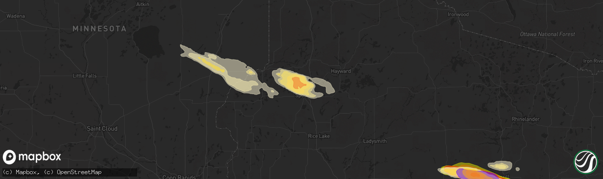 Hail map in Spooner, WI on August 1, 2015