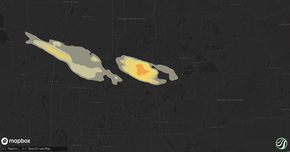 Hail map in Spooner, WI on August 1, 2015