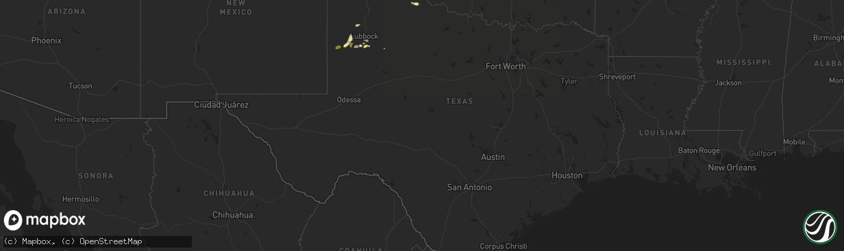 Hail map in Texas on August 1, 2015