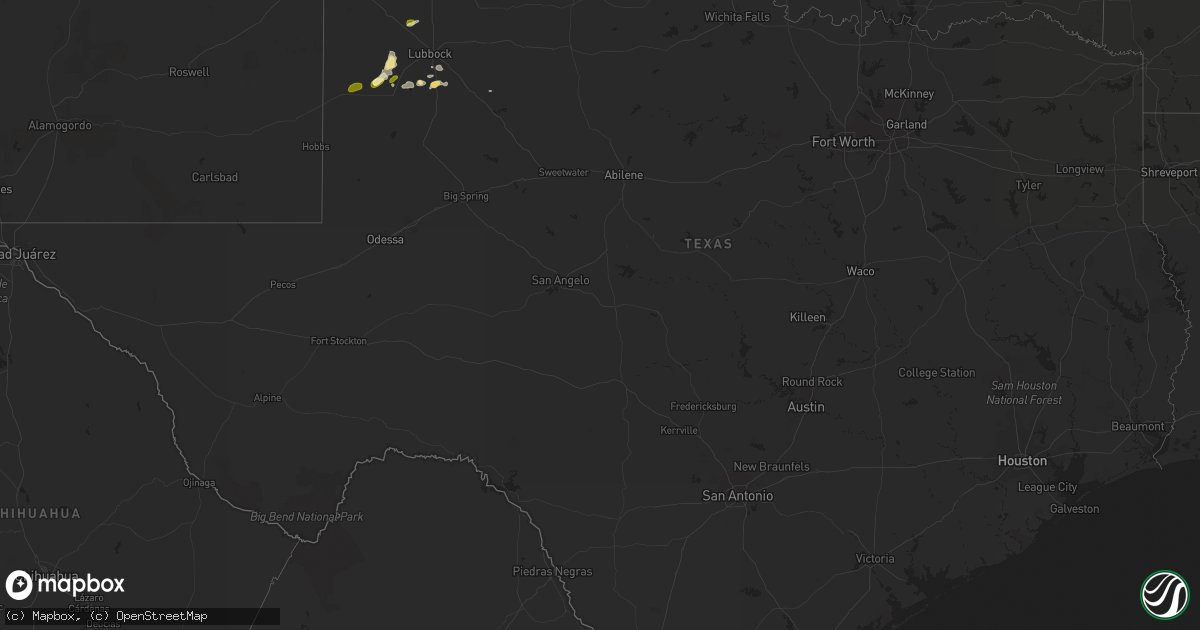 Hail map in Texas on August 1, 2015
