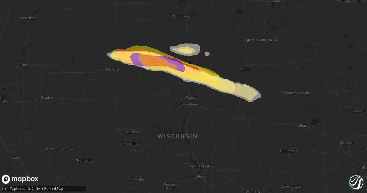 Hail map in Wausau, WI on August 1, 2015