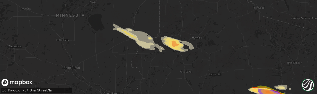 Hail map in Webster, WI on August 1, 2015