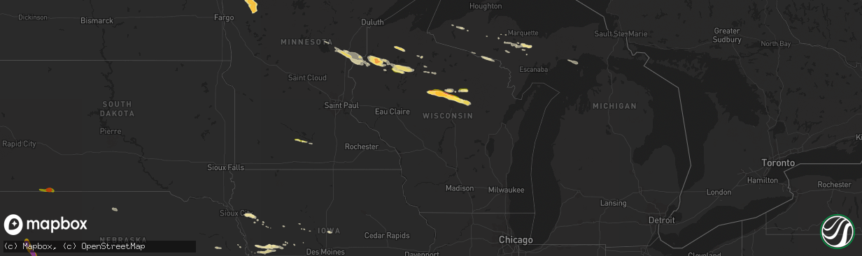 Hail map in Wisconsin on August 1, 2015