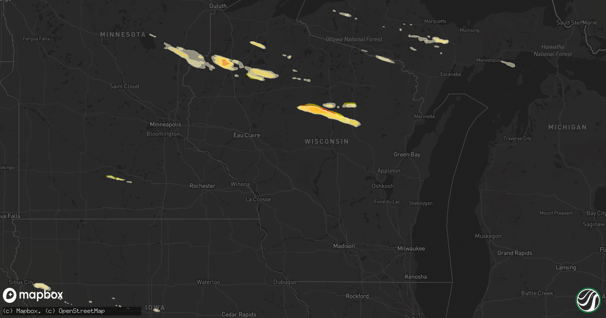 Hail map in Wisconsin on August 1, 2015