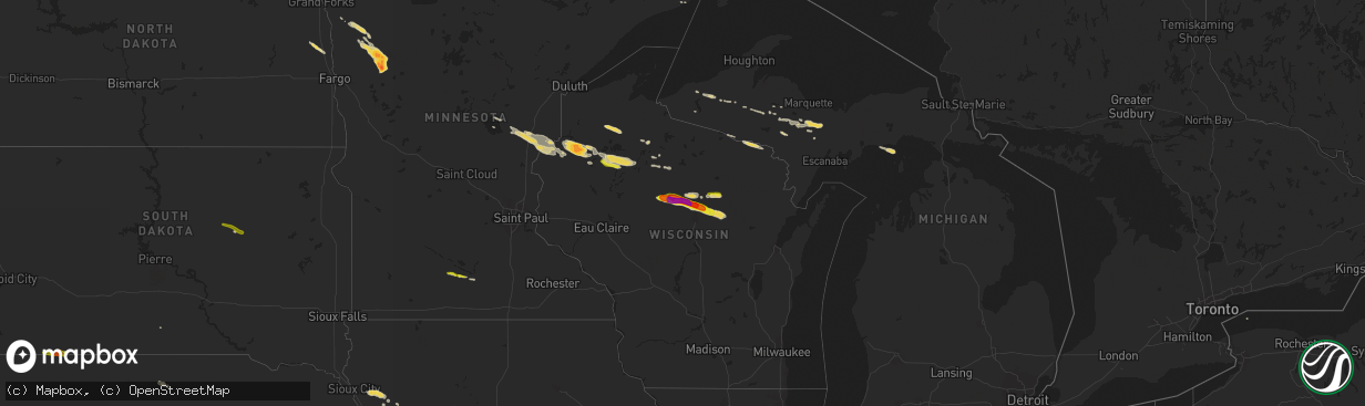 Hail map on August 1, 2015