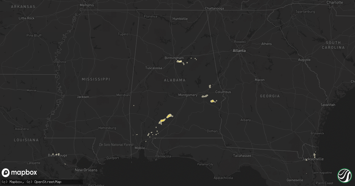 Hail map in Alabama on August 1, 2016
