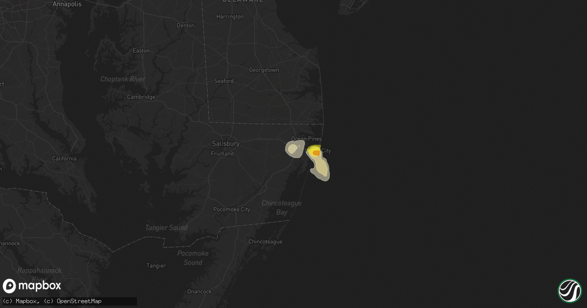 Hail map in Berlin, MD on August 1, 2016