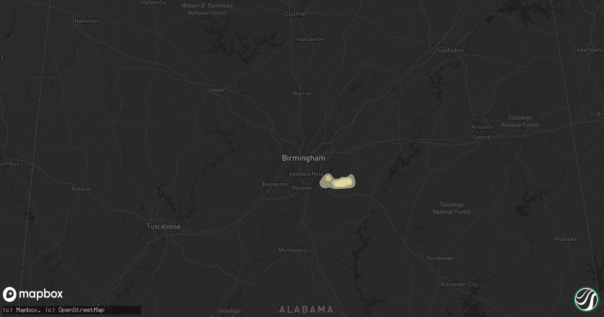 Hail map in Birmingham, AL on August 1, 2016