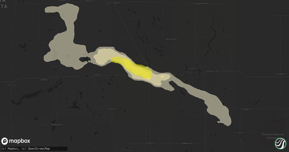 Hail map in Jamestown, ND on August 1, 2016