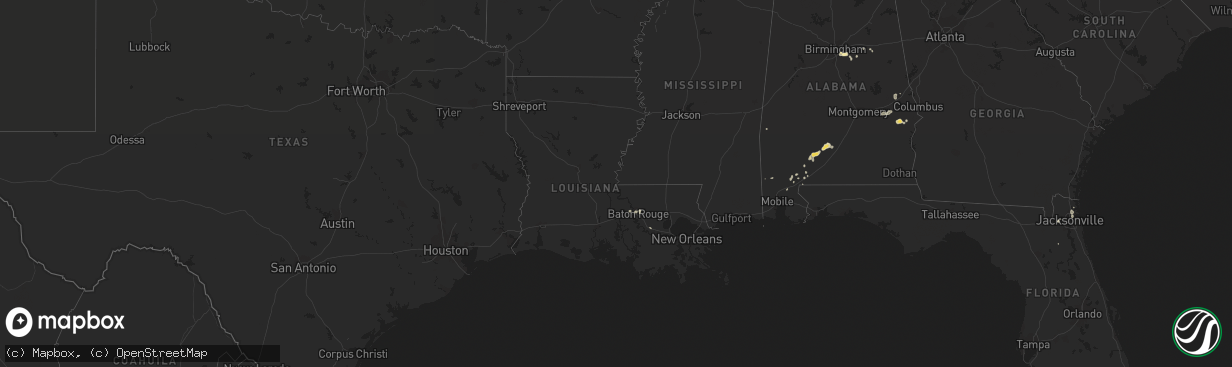 Hail map in Louisiana on August 1, 2016