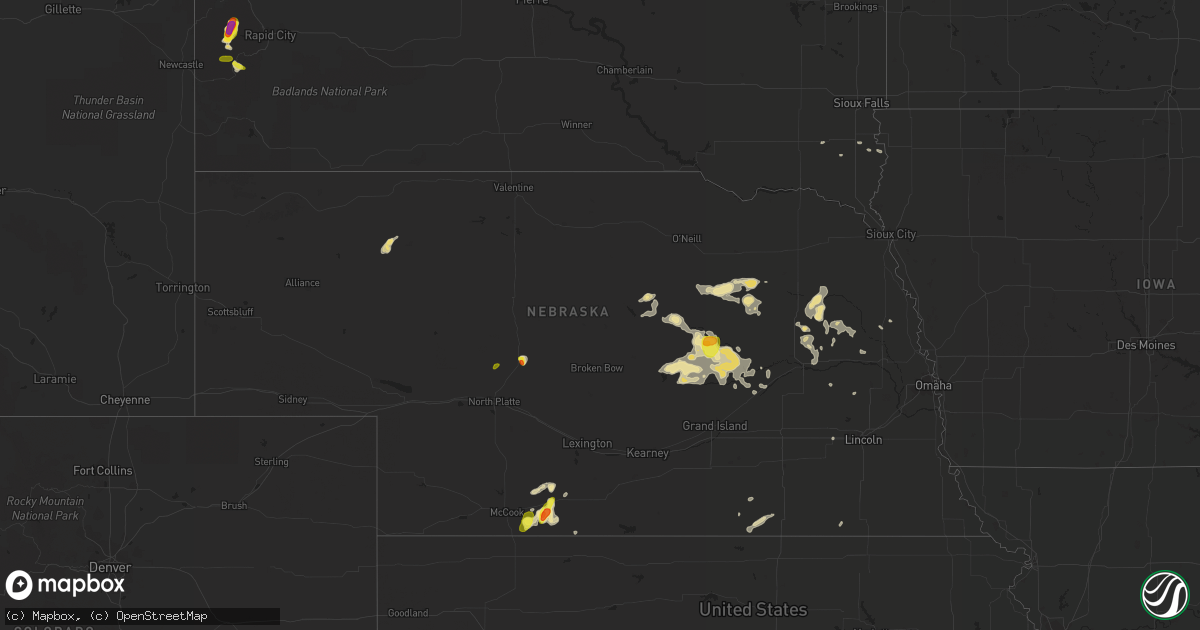Hail map in Nebraska on August 1, 2016