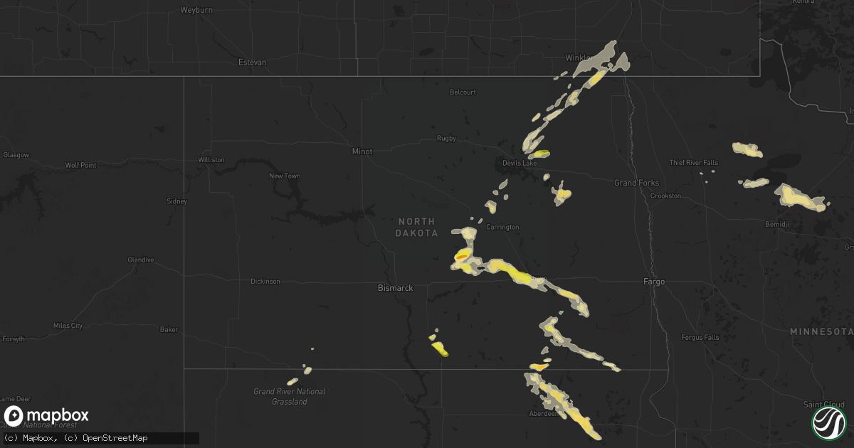 Hail map in North Dakota on August 1, 2016