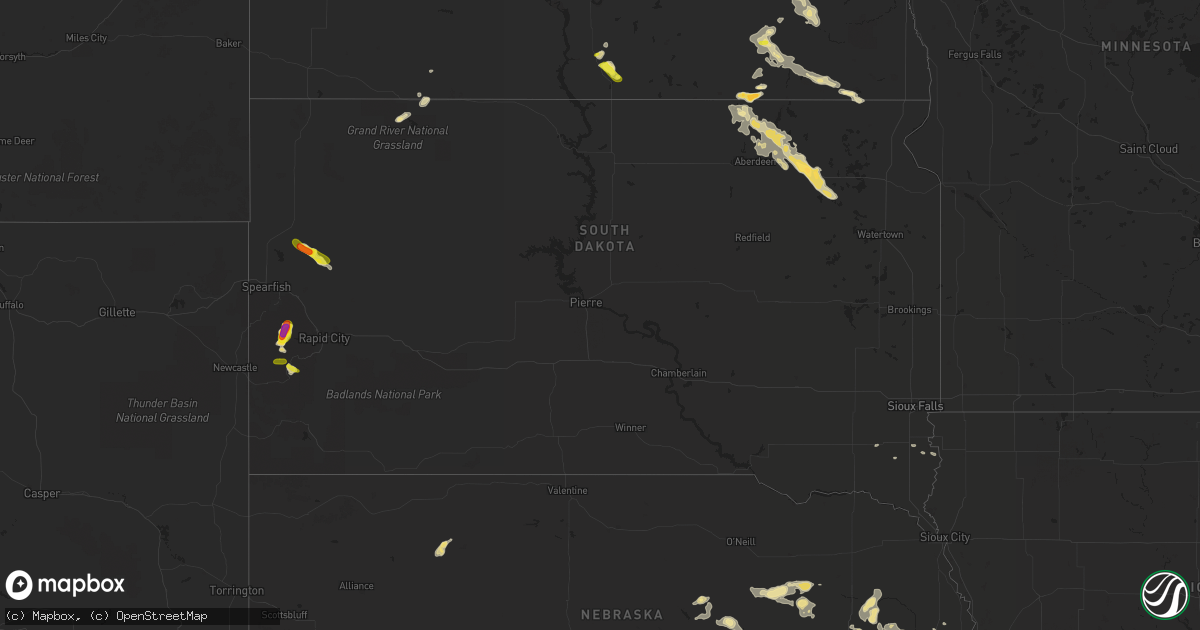 Hail map in South Dakota on August 1, 2016