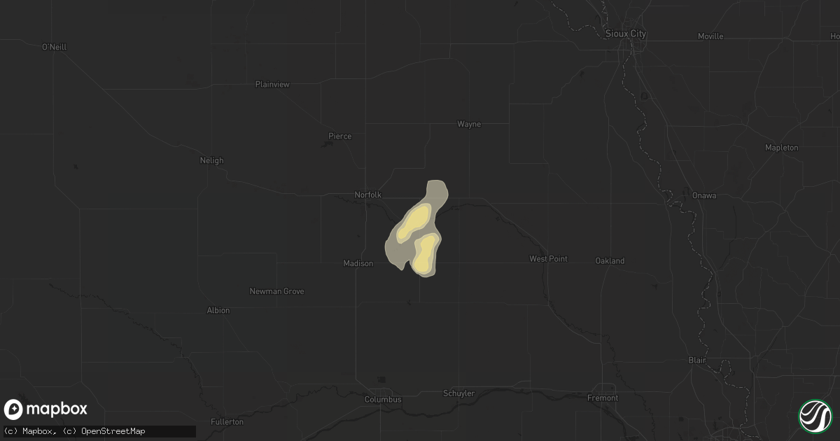 Hail map in Stanton, NE on August 1, 2016