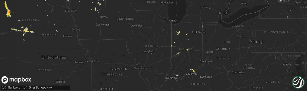 Hail map in Illinois on August 1, 2017