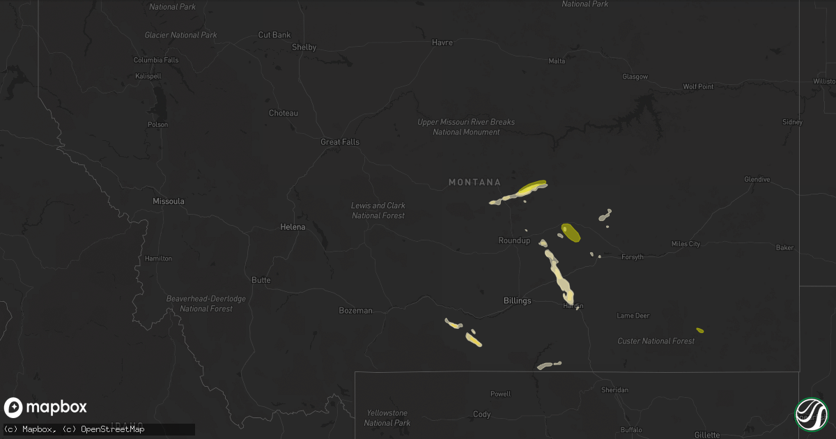 Hail map in Montana on August 1, 2017