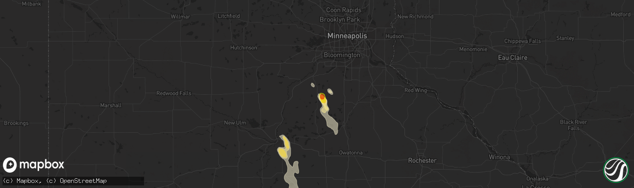 Hail map in New Prague, MN on August 1, 2017