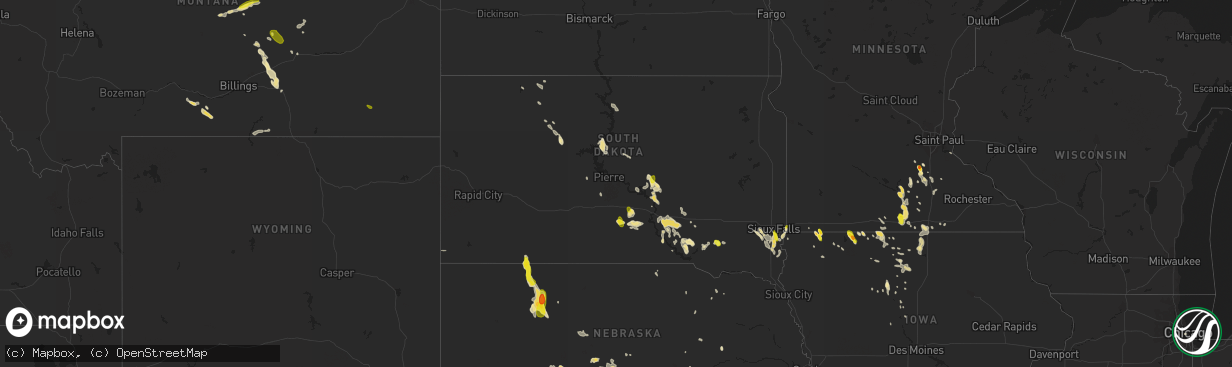 Hail map in South Dakota on August 1, 2017