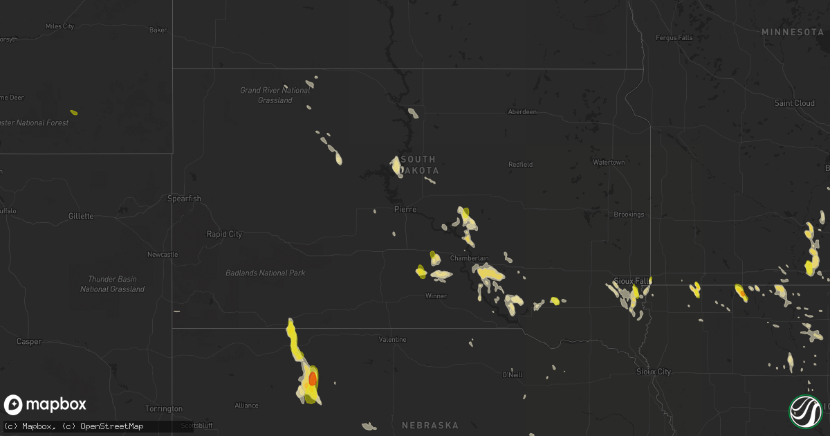 Hail map in South Dakota on August 1, 2017