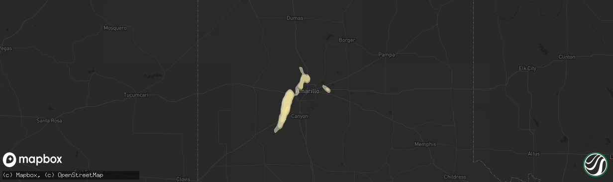 Hail map in Amarillo, TX on August 1, 2018