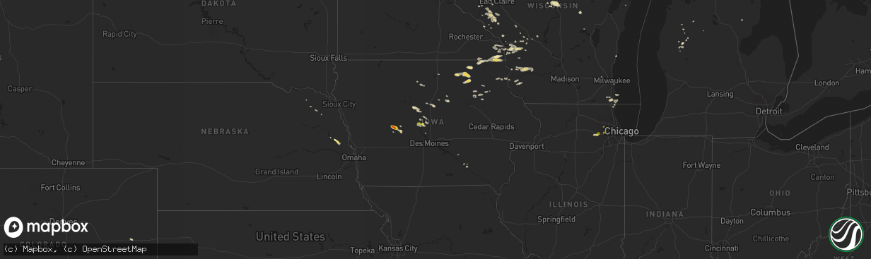 Hail map in Iowa on August 1, 2018