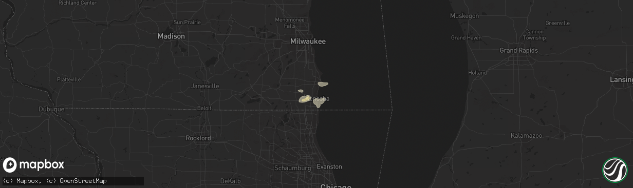 Hail map in Kenosha, WI on August 1, 2018