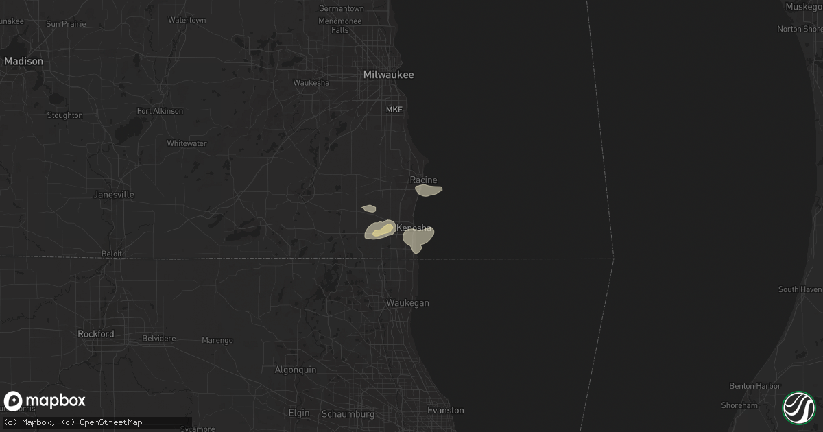 Hail map in Kenosha, WI on August 1, 2018