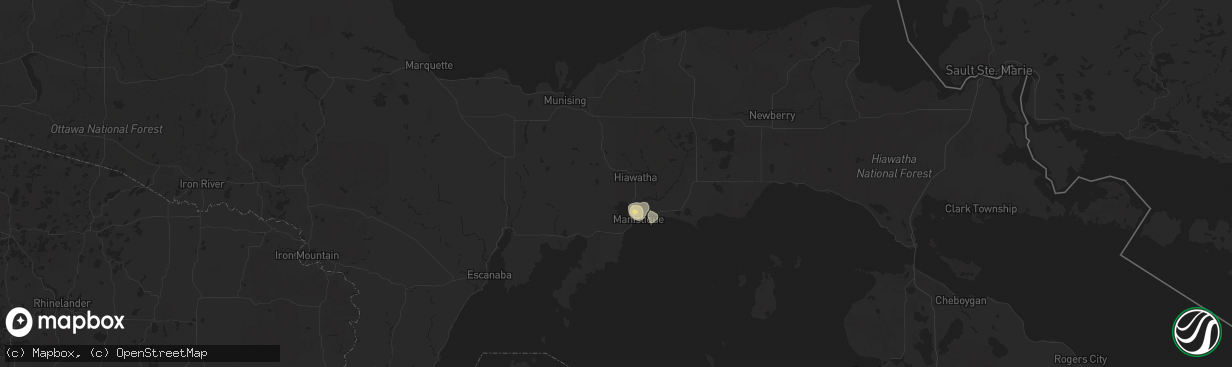 Hail map in Manistique, MI on August 1, 2018