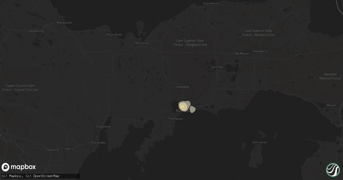 Hail map in Manistique, MI on August 1, 2018