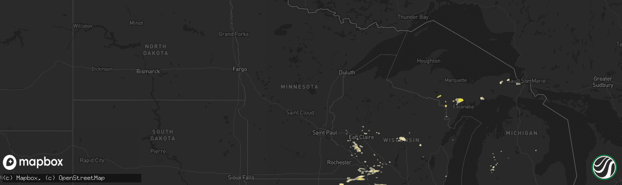 Hail map in Minnesota on August 1, 2018