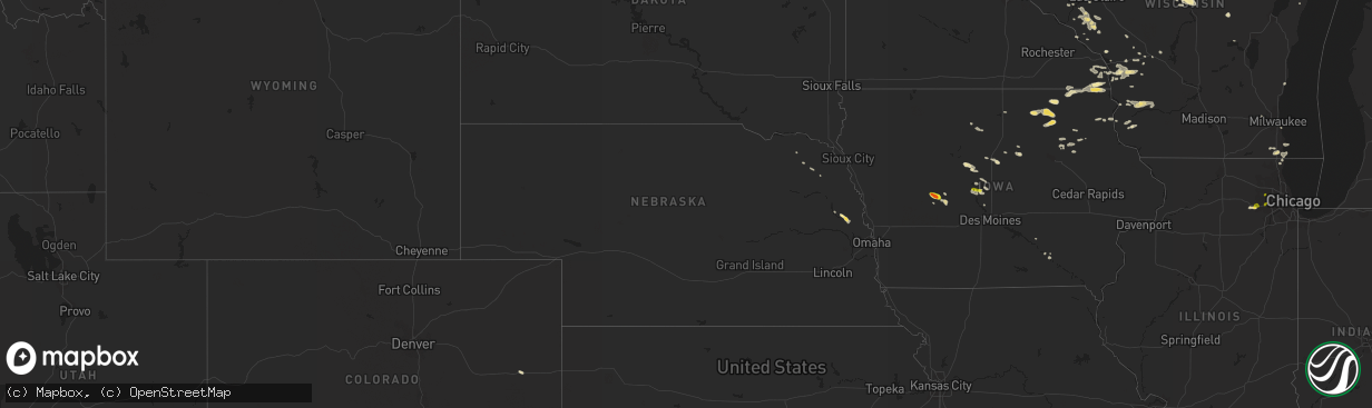 Hail map in Nebraska on August 1, 2018