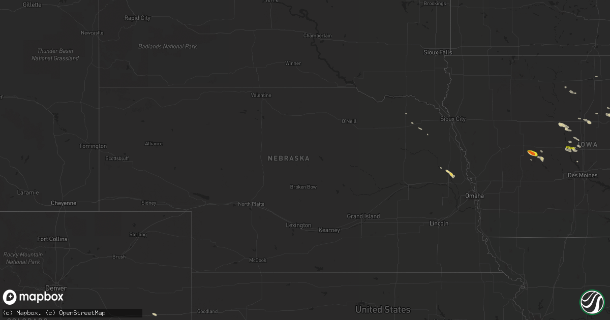 Hail map in Nebraska on August 1, 2018