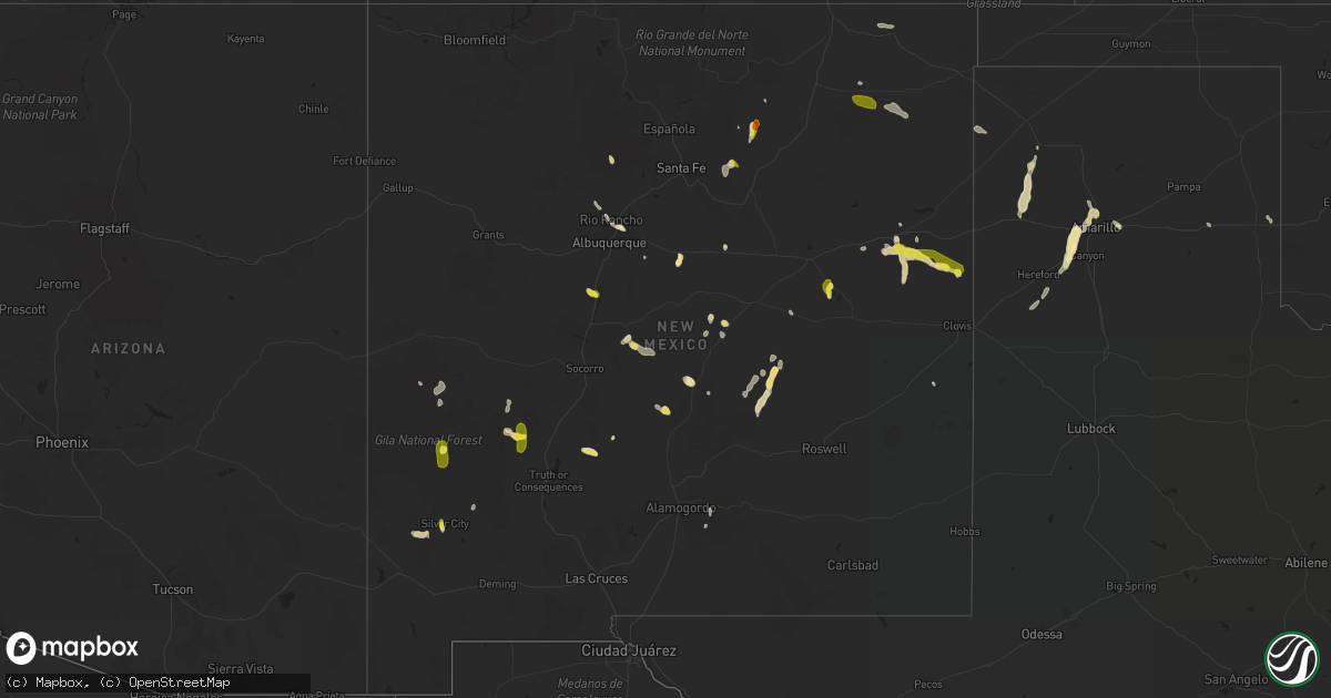 Hail map in New Mexico on August 1, 2018