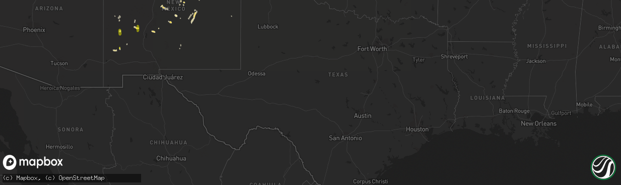 Hail map in Texas on August 1, 2018