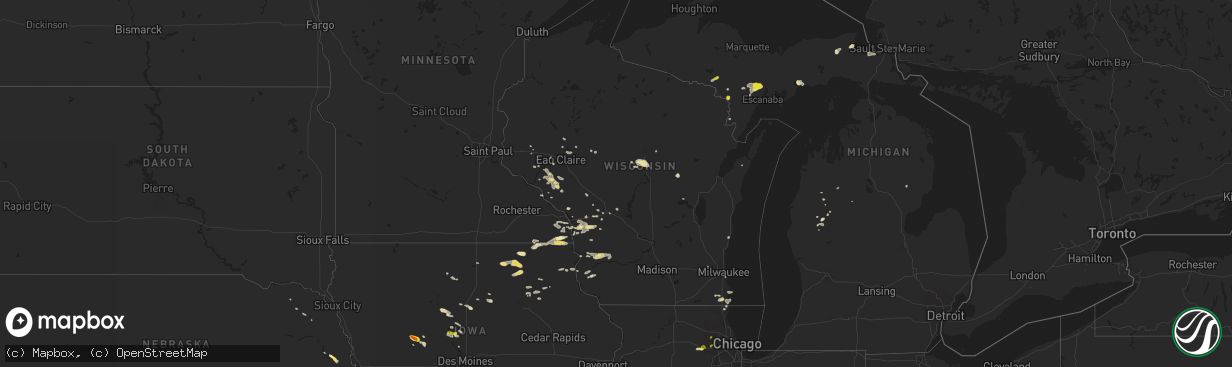 Hail map in Wisconsin on August 1, 2018