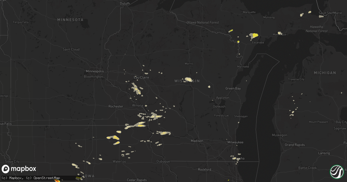 Hail map in Wisconsin on August 1, 2018