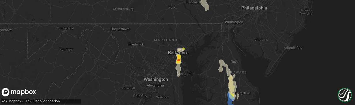 Hail map in Baltimore, MD on August 1, 2019