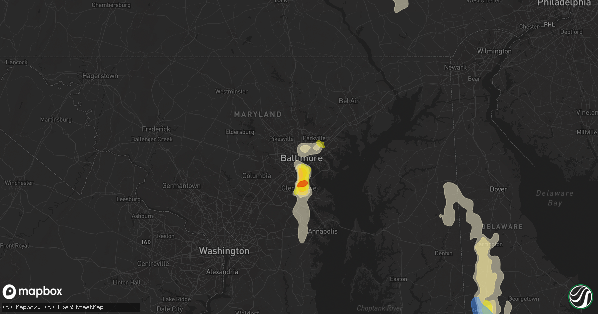 Hail map in Baltimore, MD on August 1, 2019