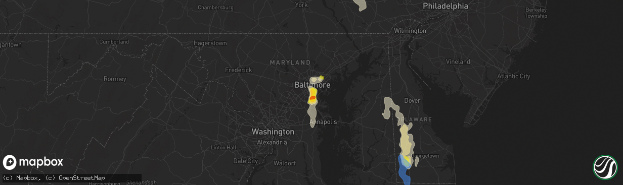 Hail map in Brooklyn, MD on August 1, 2019