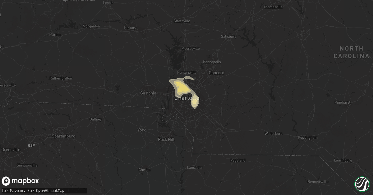 Hail map in Charlotte, NC on August 1, 2019